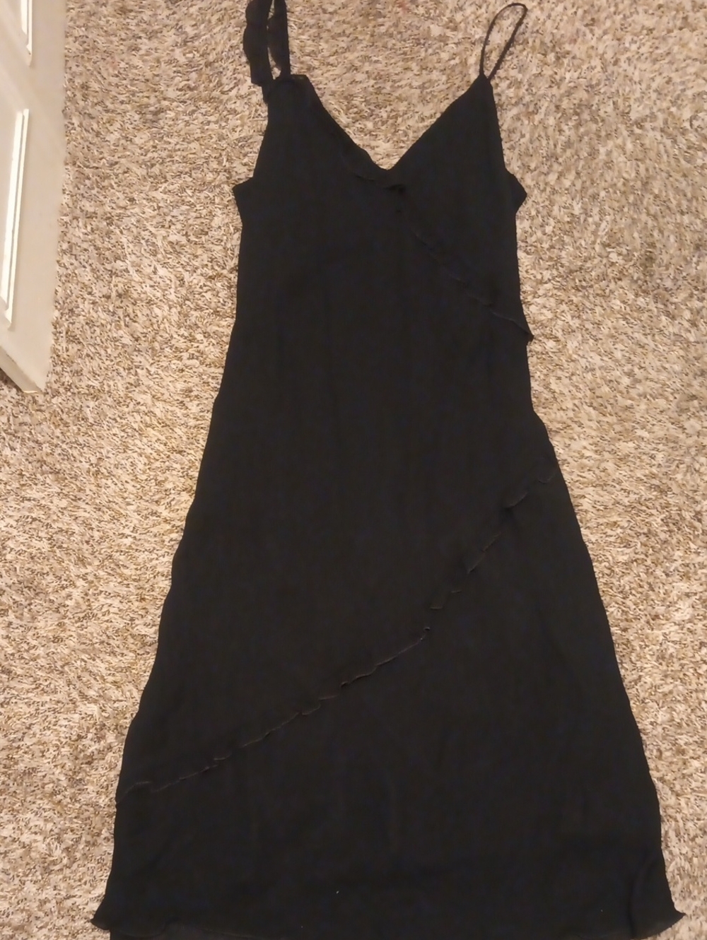 Lapis Black Slip Dress with Delicate Ruffle Detail Sz L